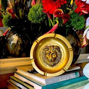 Vintage Solid Brass Lion Head – Statement Piece for Bar Carts & Decor Ashtray